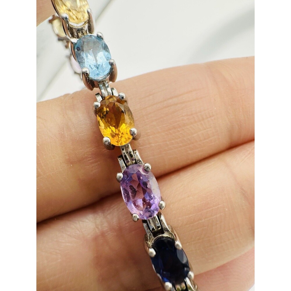 Multi Gemstone Tennis Bracelet Sterling Silver Kay Jewelers 7.25” - Picture 7 of 12